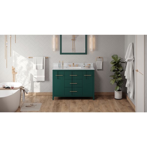 Jeffrey Alexander 48In. Forest Green Katara Vanity, White Carrara Marble Vanity Top, Undermount Rectangle Bowl VKITKAT48GNWCR